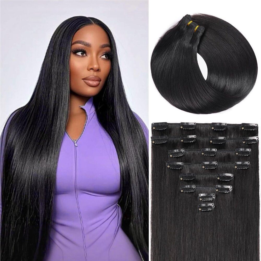 Black Straight Clip-In Hair Extensions – 22"