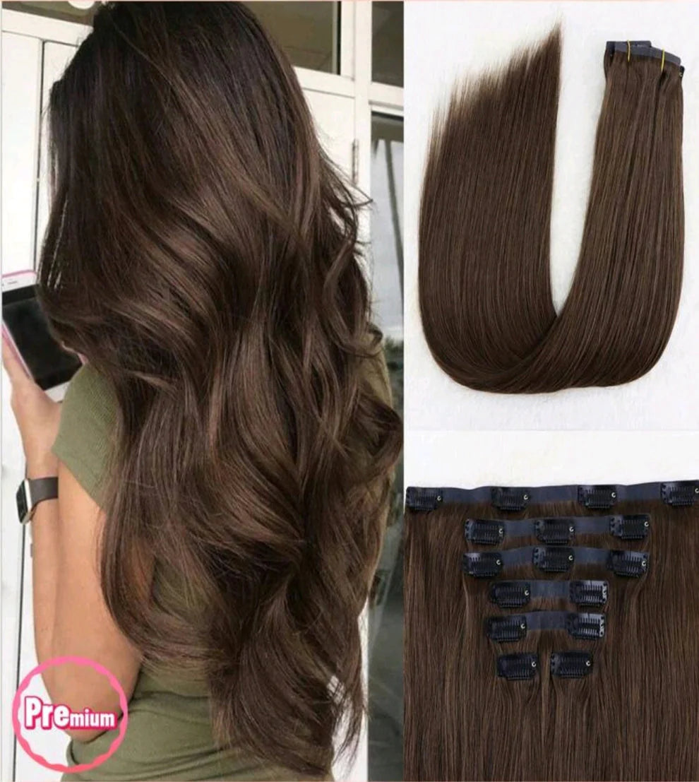 Brown Straight Clip-In Hair Extensions – 18", 20" & 22"