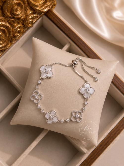 Elegant Rhinestone Four-Leaf Clover Adjustable Bracelet