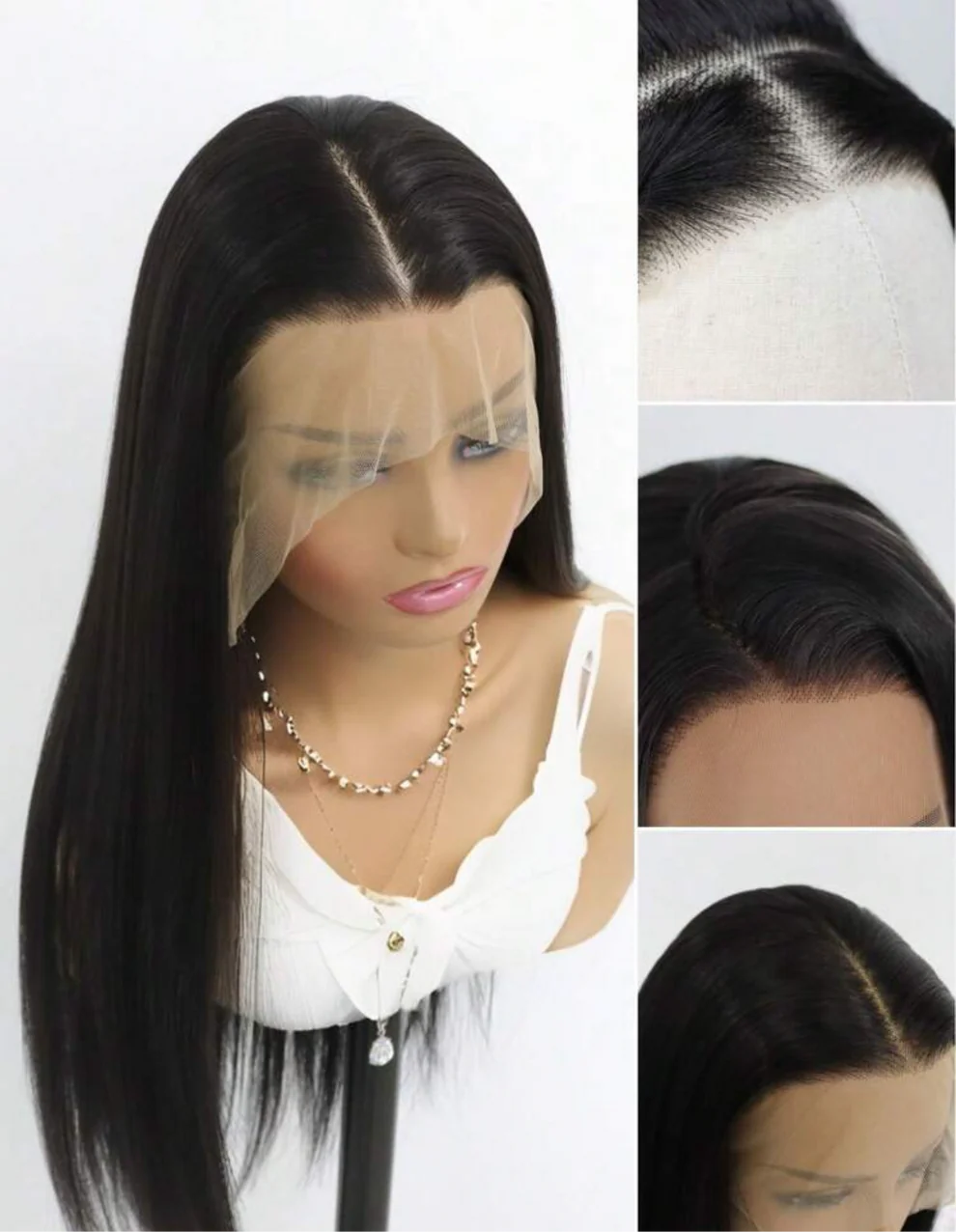 24" Straight Glueless Human Blend Wig – Natural Black