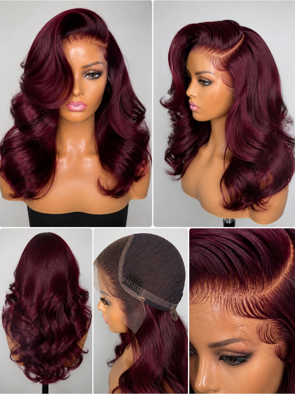 Burgundy Lace Front Wig – 26" Human Blend