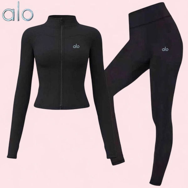 Viral Aesthetic Gym Set - Black Jacket and Leggings