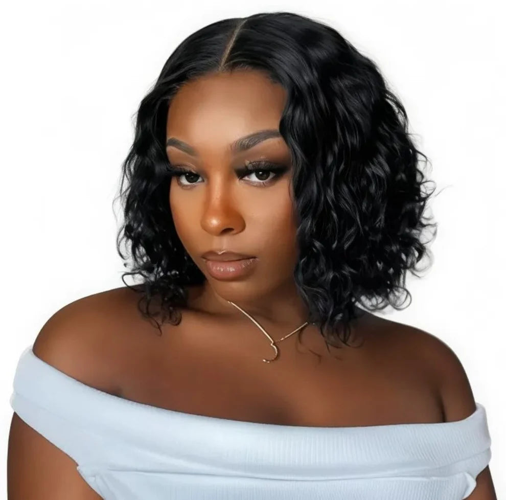 10" Brazilian Deep Wave Curly Bob Wig – 4x4 Glueless Lace Closure