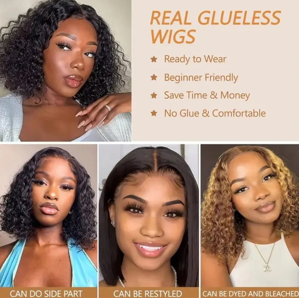 10" Brazilian Deep Wave Curly Bob Wig – 4x4 Glueless Lace Closure