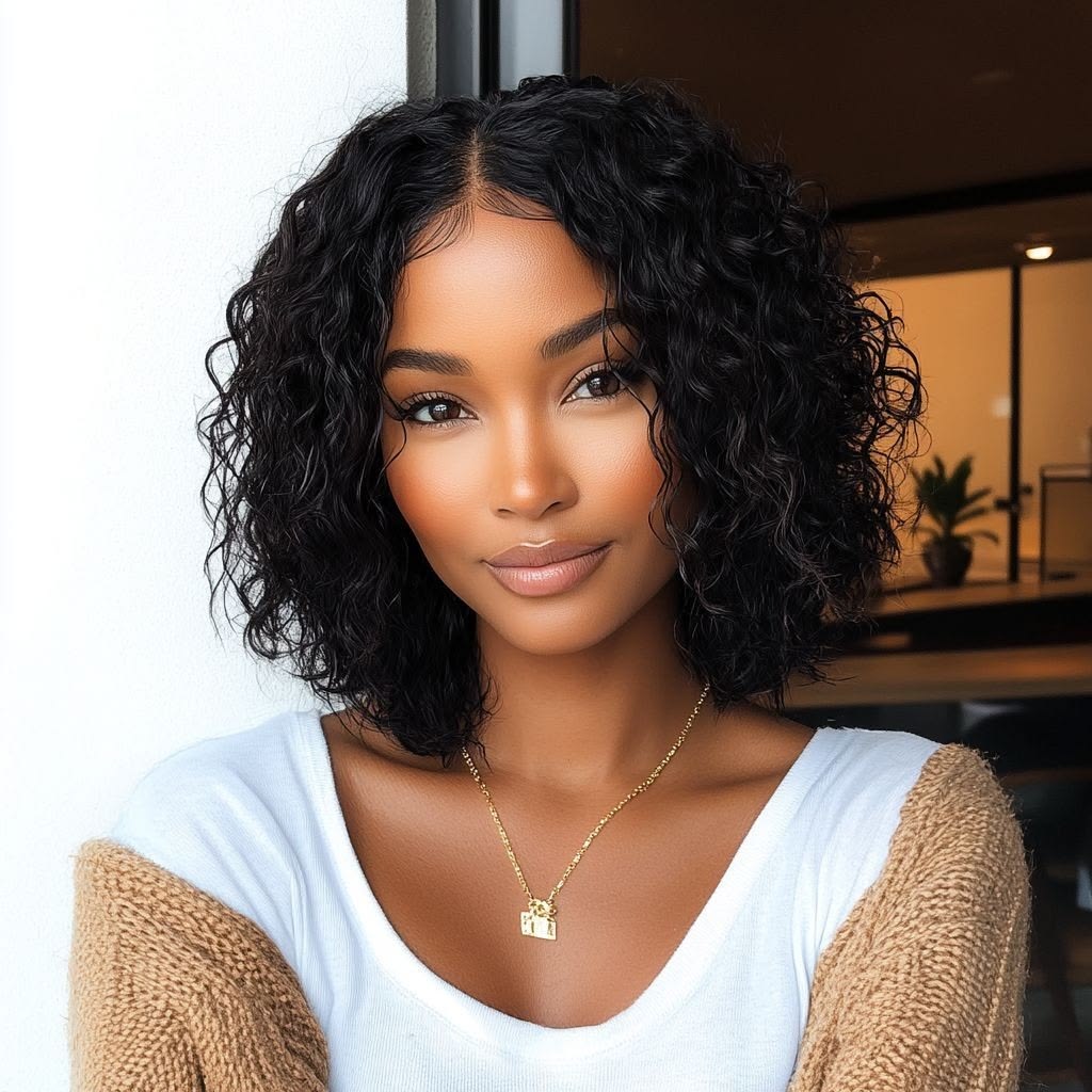 10" Brazilian Deep Wave Curly Bob Wig – 4x4 Glueless Lace Closure