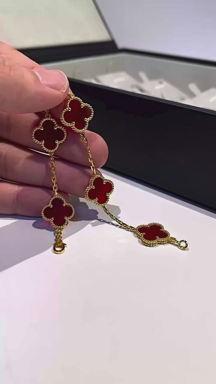 1pc Elegant Dark Red Rhinestone Inlaid Four-Leaf Clover Adjustable Bracelet